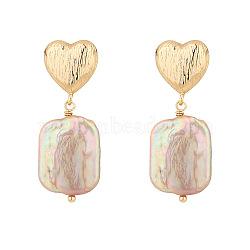 Heart Baroque Pearl Vintage Style Earrings, Gold Plated Brass Long Earrings(GC6827-1)