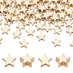 100Pcs Brass Beads, Star, Real 18K Gold Plated, 6x6x3mm, Hole: 1.2mm, 100pcs/set(KK-PH0011-44G)