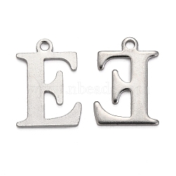304 Stainless Steel Alphabet Charms, Stainless Steel Color, Letter.E, 12x9x1mm, Hole: 1mm(STAS-H122-E-P)