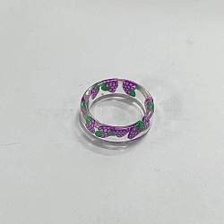 Resin Plain Band Rings, Polymer Clay Fruit Slice inside Rings for Women Girls, Grape, 17mm(FS-WG41763-09)