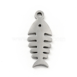 304 Stainless Steel Pendants, Fishbone, Stainless Steel Color, 14x6x0.8mm, Hole: 1mm(STAS-E159-08P)