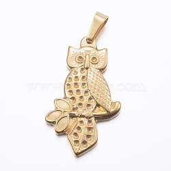 Ion Plating(IP) 304 Stainless Steel Pendant Rhinetsone Settings, Owl, Golden, 35x21x3.5mm, Hole: 8x4mm, Fit for 1~1.5mm Rhinestone.(STAS-K162-084G)