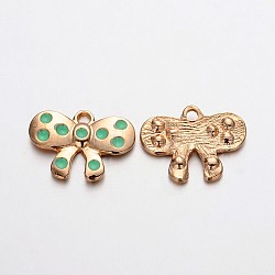 Light Gold Plated Alloy Enamel Bowknot Charms, Aquamarine, 15x21x3mm, Hole: 2mm(ENAM-J546-05KCG)