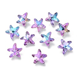 Electroplate Glass Charms, Starfish, Faceted, Back Plated, Violet, 14x15x7mm, Hole: 1.4mm(GLAA-H101-B-03)