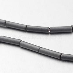 Non-magnetic Synthetic Hematite Bead Strands, Frosted, Tube, Original Color, 8x2mm, Hole: 1mm, about 50pcs/strand, 15.7 inch(G-F300-37B-F09)