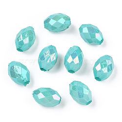 Opaque Acrylic Beads, Dyed, AB Color, Faceted, Oval, Cyan, 12x8mm, Hole: 2.5mm(X-TACR-S153-32I-05)
