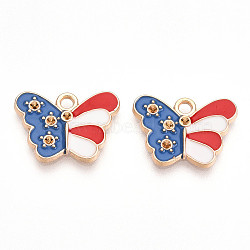 Alloy Enamel Pendant Rhinestone Settings, Rack Plating, Cadmium Free & Nickel Free & Lead Free, Butterfly Charm, Golden, Cornflower Blue, Fit for 1.4mm Rhinestone, 13x18x1.6mm, Hole: 1.8mm(ENAM-T020-98)