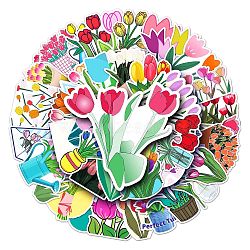 50Pcs Tulip Pattern Waterproof PVC Plastic Scrapbook Stickers, Self Adhesive Picture Stickers, Mixed Color, 55~85mm(STIC-PW0001-365)