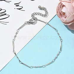 304 Stainless Steel Twisted Bar Link Chains Bracelets for Women, Stainless Steel Color, 7-1/2 inch(19cm) Long+48mm Extender(BJEW-JB11838)