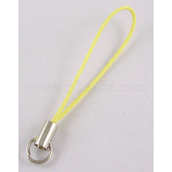 Mobile Phone Strap, Colorful DIY Cell Phone Straps, Brass Ends with Iron Rings, Yellow, 6cm(X-SCW016)