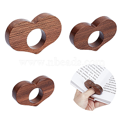 Globleland 3Pcs 3 Style Walnut Wood Thumb Bookmark, Thumb Book Page Holder, Thumb Reading Ring, for Keeping Book Open, Book Lovers Gifts, Heart, Saddle Brown, 35~43x54~68x11~11.5mm, Hole: 19.5~24.5mm, 1pc/style(AJEW-GL0002-10)