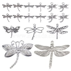 52Pcs Tibetan Style Alloy Big Pendants, Cadmium Free & Lead Free, Dragonfly, Antique Silver, 15.5~58x18.5~66.5x2~3.5mm, Hole: 2~5mm, about 8 style/box(TIBE-SC0009-33)