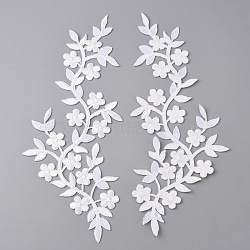 Plum Blosssom Cotton Computerized Embroidery Sew on Patches, Ethnic Style Embroidery Appliques, with Adhesive Back, White, 257x102x1mm(PATC-WH0001-70D)