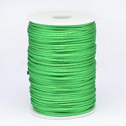 Polyester Cord, Satin Rattail Cord, for Beading Jewelry Making, Chinese Knotting, Green, 2mm, about 100yards/roll(NWIR-N009-05)