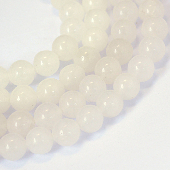 Natural White Jade Round Bead Strands, 8~8.5mm, Hole: 1mm, about 47pcs/strand, 15.5 inch