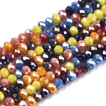 Electroplate Glass Beads Strands, AB Color Plated, Faceted, Rondelle, Mixed Color, 3x2.5mm, Hole: 0.7mm, about 188~190pcs/16.93 inch~17.71 inch(43~45cm)