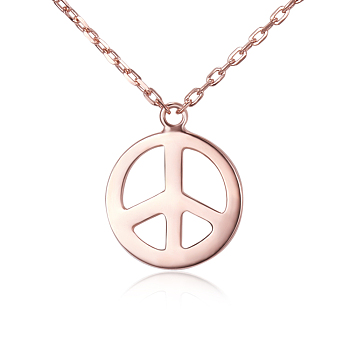 TINYSAND 925 Sterling Silver Peace Sign Pendant Necklaces, Rose Gold, 17.79 inch
