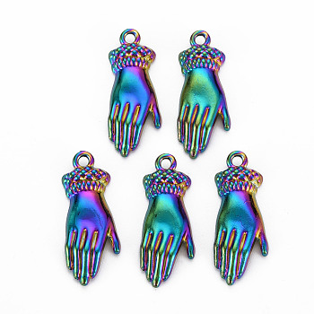 Alloy Charms, Cadmium Free & Nickel Free & Lead Free, Palm, Rainbow Color, 26x10x3mm, Hole: 1.8mm
