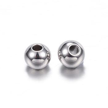 201 Stainless Steel Beads, Round, Stainless Steel Color, 5x4mm, Hole: 1.5mm