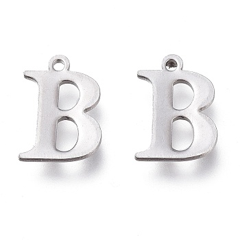 304 Stainless Steel Charms, Laser Cut, Alphabet, Stainless Steel Color, Letter.B, 12x8.5x0.8mm, Hole: 1mm