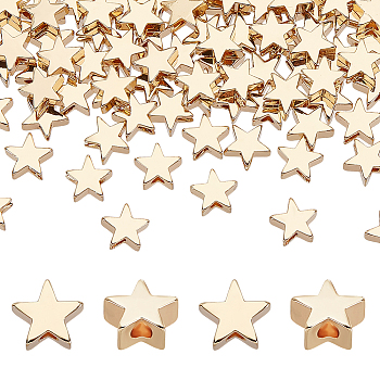 100Pcs Brass Beads, Star, Real 18K Gold Plated, 6x6x3mm, Hole: 1.2mm, 100pcs/set