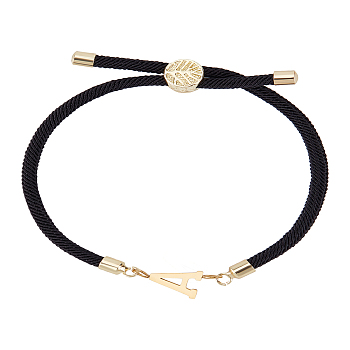 1Pc Adjustable Nylon Cord Slider Bracelets for Women, with Golden Brass Accessories & 304 Stainless Steel Letter Jewelry, Lead Free & Nickel Free & Cadmium Free, Letter A, Inner Diameter: 2-3/4 inch(7cm), letter: 2.5~9.5x13.5~19.5x3~4mm