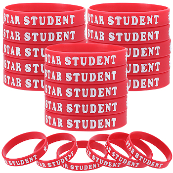 Word Star Student Silicone Cord Bracelet Wristband, Red, Inner Diameter: 2-1/2 inch(6.3cm)