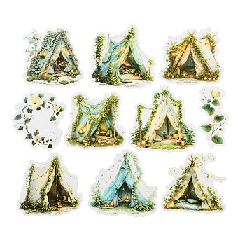 Waterproof PET Stickers Set, Decorative Stickers, Garden Landscaping Theme, Tent, 63~75x33~75x0.1mm