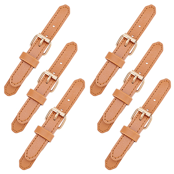Leather Sew on Toggle Buckles, Tab Closures, Cloak Clasp Fasteners, with Alloy Roller Buckles, Camel, 113x15x2mm, Hole: 2.5mm & 78x22x7mm, 8 pairs/box
