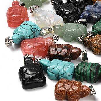 Natural & Synthetic Mixed Gemstone Pendants, with 201 Stainless Steel Finding, Turtle, 26~27x15.5x7.5mm, Hole: 4x7.5mm