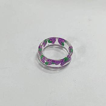 Resin Plain Band Rings, Polymer Clay Fruit Slice inside Rings for Women Girls, Grape, 17mm