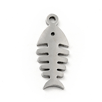 304 Stainless Steel Pendants, Fishbone, Stainless Steel Color, 14x6x0.8mm, Hole: 1mm