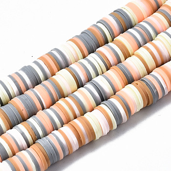 Handmade Polymer Clay Beads Strands, for DIY Jewelry Crafts Supplies, Heishi Beads, Disc/Flat Round, Silver, 8x0.5~1mm, Hole: 2mm, about 350~387pcs/strand, 15.75 inch~16.14 inch(40~41cm)