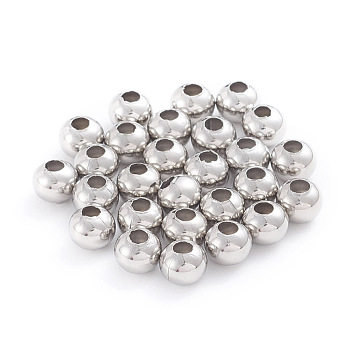 304 Stainless Steel Beads, Hollow Round, Stainless Steel Color, 6x5mm, Hole: 2.2mm, 200pcs/bag