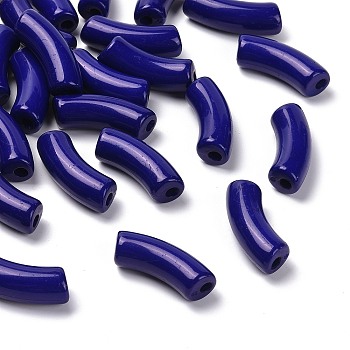 Opaque Acrylic Beads, Curved Tube, Blue, 34.5x13x11mm, Hole: 3.5mm