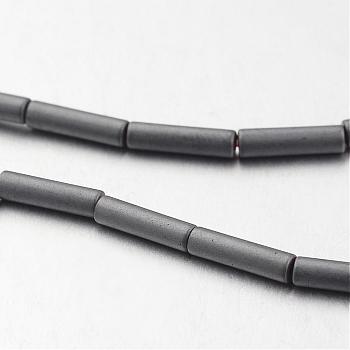 Non-magnetic Synthetic Hematite Bead Strands, Frosted, Tube, Original Color, 8x2mm, Hole: 1mm, about 50pcs/strand, 15.7 inch