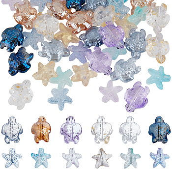 120Pcs 12 Styles Transparent Glass Beads, Mixed Shapes, Mixed Color, 13~18x13.5~15x4.5~8.5mm, Hole: 1~1.2mm, 10pcs/style