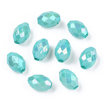Opaque Acrylic Beads, Dyed, AB Color, Faceted, Oval, Cyan, 12x8mm, Hole: 2.5mm