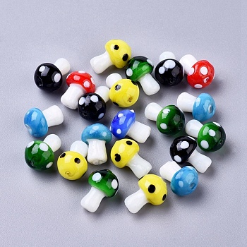 Mushroom Handmade Lampwork Beads, Mixed Color, 16x12mm, Hole: 2mm