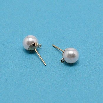 304 Stainless Steel Stud Earring Findings, with Acrylic Imitation Pearl Beads and Loop, Light Gold, 19.5x9mm, Hole: 1mm, Pin: 0.8mm