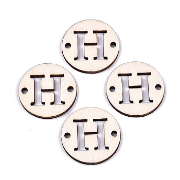 Unfinished Natural Poplar Wood Links Connectors, Laser Cut, Flat Round with Word, Letter.H, 29.5x2.5mm, Hole: 2.5mm