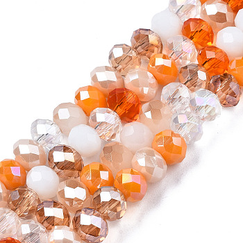 Electroplate Glass Beads Strands, Faceted, Rondelle, Dark Orange, 5.5~6x5mm, Hole: 1mm, about 90~92pcs/strand, 16.54~16.93''(42~43cm)