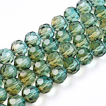 Baking Paint Transparent Glass Beads, Round, Faceted(32 Faceted), Olive Drab, 10mm, Hole: 1.6mm