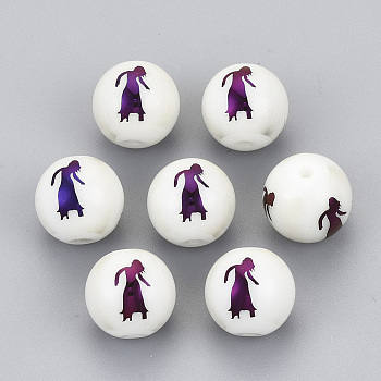 Electroplate Glass Beads, Round with Constellations Pattern, Purple Plated, Virgo, 10mm, Hole: 1.2mm