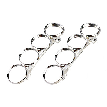 Brass Hair Barrette Findings, with Alloy Flat Round Bezel Settings, Silver, Tray: 12mm, 5pcs/set