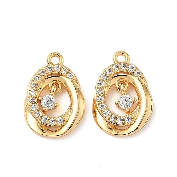 Brass Micro Pave Clear Cubic Zirconia Pendants, Oval Shaped, Nickel Free, Real 18K Gold Plated, 15.5x10.5x2.5mm, Hole: 1.2mm