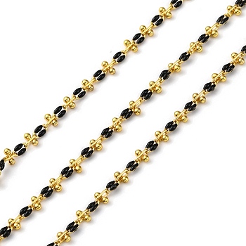 Brass Enamel Link Chains, wiht Spool, Long-Lasting Plated, Soldered, Lead Free & Cadmium Free, Black, Links: 9x4.5x2mm