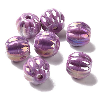 Handmade Pearlized Porcelain Beads, Pearlized, Pumpkin, Purple, 13x12mm, Hole: 2mm