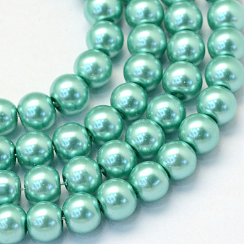 Baking Painted Glass Pearl Round Bead Strands, Medium Aquamarine, 10~11mm, Hole: 1.5mm, about 80~85pcs/strand, 31.4 inch1.5mm