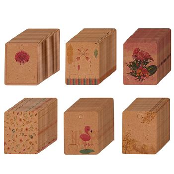 180 Pcs 6 Styles Paper Jewelry Display Cards, for Hanging Earring Display, Rectangle, BurlyWood, 50x40x0.3mm, Hole: 5.3mm, 30pcs/style